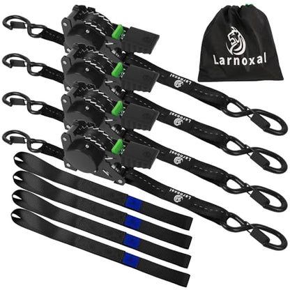 Retractable Ratchet Straps 4 Pack - 1,500 Lbs Break Strength 1 in x 10 Ft Heavy Duty Retractable Ratchet Tie Down Straps with S Hooks Set for Truck, Cargo Van, Trailer, Motorcycle (Black) - color: Black