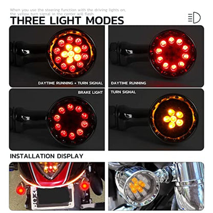 Rich Choices 2pcs Black 15 LED Motorcycle Stop Brake Running Turn Signal Indicator Amber Lights Compatible with Street Bike Chopper dirt bike scooter Cafe Racer (Chrome-Amber&Red Light) - color: Chrome-Amber&Red Light