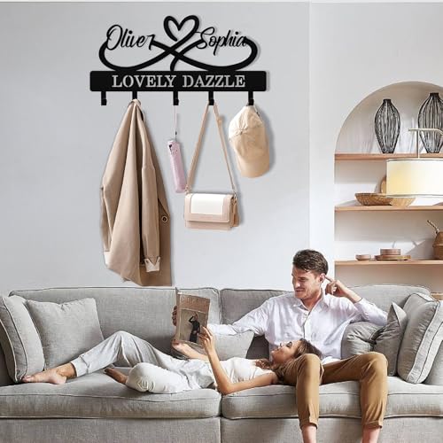 Personalized Key Holder Wall Mount - Custom Couple's Name Metal Key Rack Organizer, Wall Keys Hanger with Hooks for Home, Entryway, Kitchen, Hallway, Doorway - color: 01 Heart