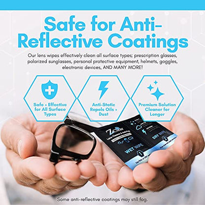 Anti-Fog Disposable lens Wipe | Easy to Use Lens Cleaner | Anti Static for Glasses | Eye glasses | Goggles | Sunglasses | Anti Reflectives | Swim Goggles | Visors | Scuba Mask | VR | Eyeglasses