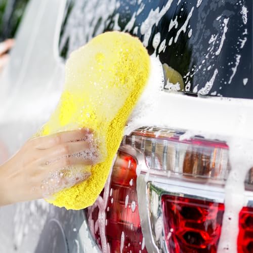 Tanlade 2 Pcs Large Car Wash Sponge for Cleaning, The Microfiber Sponges for Car Washing Supplies, Trucks and Motorcycles (Blue,Yellow) - color: Blue,yellow