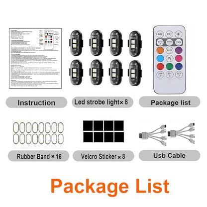 8-Pack Wireless LED Strobe Remote Lights | 8 Colors, Anti-Collision & Waterproof | Emergency Flash for Car, Motorcycle, Bike, Drone, Pet Leash | Ideal for Holiday Ambiance