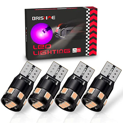 300LM Extremely Bright Canbus Error Free 194 168 2825 W5W T10 LED Bulbs Purple 9-SMD 2835 Chipsets for Dome Map Door Courtesy License Plate Lights(Pack of 4) - color: purple