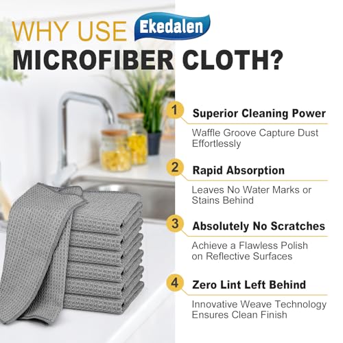 Microfiber Cleaning Cloth Waffle Weave for Dusting Absorbent Towel Quick Drying Dust Rags Household Kitchen, Lint Free Streak Free, 6 Pack,12 x 12 Inches, Grey - color: Grey, 12 X 12 Inch
