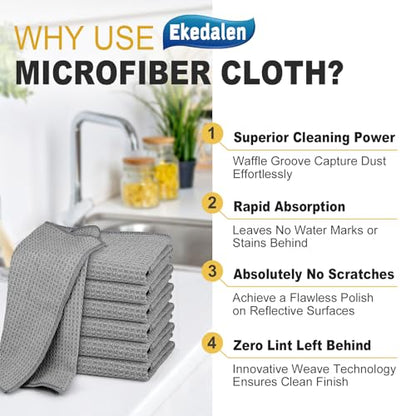 Microfiber Cleaning Cloth Waffle Weave for Dusting Absorbent Towel Quick Drying Dust Rags Household Kitchen, Lint Free Streak Free, 6 Pack,12 x 12 Inches, Grey - color: Grey, 12 X 12 Inch