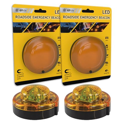 GT-Lite 2 Pack LED Emergency Beacons Yellow,Magnetic Base,2 Modes Flash or Steady,For Roadside Emergency Kit or Amish Buggy,RV,Boat,Super Bright Crush Resistant - size: 2 Pack