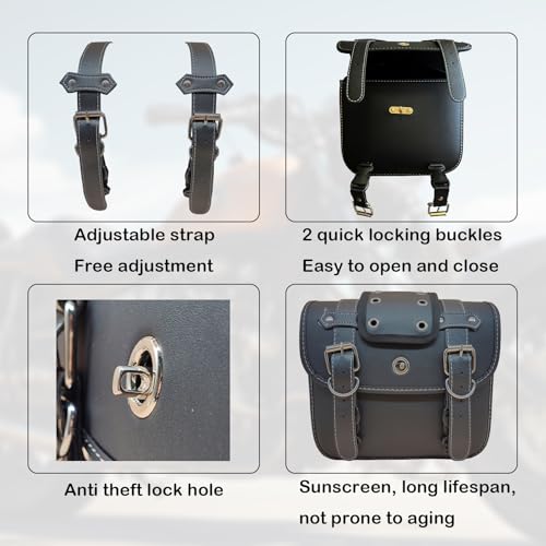 Motorcycle Saddlebags, Scooter Powersports Faux Leather Saddle Bags, Softail Universal Throw Over Sportster Saddlebags for Motorcycles Side Bag Small (10.24 x 4.72 x 8.66 inches) | fit Softail, Scooter Powersports & Cruisers, Faux Leather Throw Over Saddl