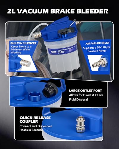 Orion Motor Tech 2L Vacuum Brake Bleeder Kit, Pneumatic Brake Fluid Bleeder Kit with 2.1 qt Brake Fluid Extractor 1L Refilling Bottle 19 Adapters, One Person Brake Bleed Fluid Pump Brake Bleeding Tool - size: 2L Standard Set
