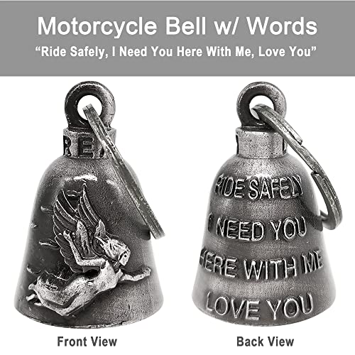Dream Apparel Motorcycle Bell Guardian Angel Drive Away Gremlin, Biker Bell for Men Women Rider Riding, Good Luck Gift - color: Rider Safely & I Need You & Love You