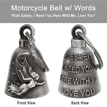 Dream Apparel Motorcycle Bell Guardian Angel Drive Away Gremlin, Biker Bell for Men Women Rider Riding, Good Luck Gift - color: Rider Safely & I Need You & Love You