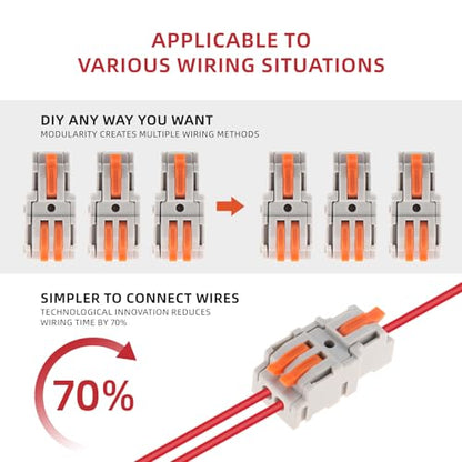 DIANN 10pcs Lever Wire Connectors 1 in 2 Out Circuit Inline Splices Electrical Wire Connector 28-12 AWG Quick Connect Splice Wire Connectors - style: 1 in 2 out
