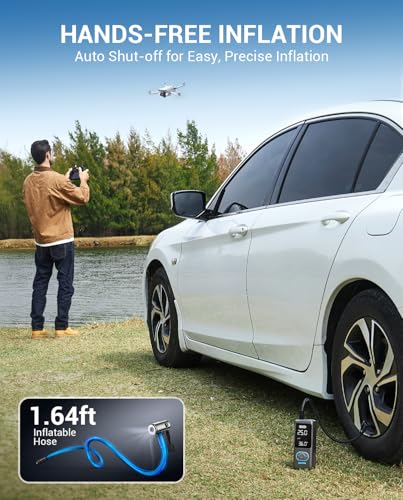 AVAPOW Portable Tire Inflator, 150 PSI Cordless Air Compressor with Digital Gauge, 3.7″ LCD, Auto Shut-Off, Fast Inflation, USB-C Rechargeable PD 20W for Cars, Bikes, Motorcycle & Emergencies