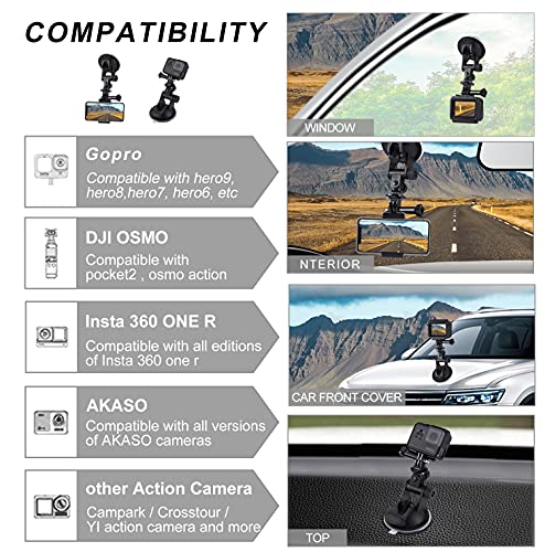 PULUZ Suction Cup Mount for Gopro Car Mount, Adjustable Vehicle Window & Windshield Mount Holder, Compatible with GoPro Hero 12 11 10 9 8 7/Insta360 X3 x2/DJI OSMO Action Camera Mount - size: 6.8cm/2.6inch Suction Cup