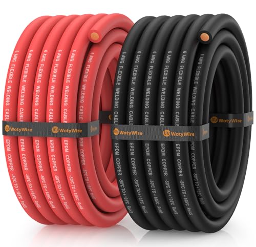 6 Gauge Wire Battery Cable, 6 AWG EPDM Welding Cable with Oxygen-Free Copper, Flexible/High Conductivity for Solar, Automotive, Battery, Inverter, RV, Marine (20 ft Red + 20 ft Black) - color: 6awg, size: 20ft