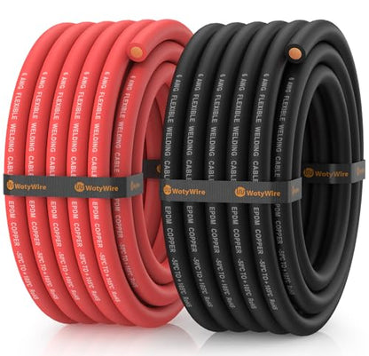 6 Gauge Wire Battery Cable, 6 AWG EPDM Welding Cable with Oxygen-Free Copper, Flexible/High Conductivity for Solar, Automotive, Battery, Inverter, RV, Marine (20 ft Red + 20 ft Black) - color: 6awg, size: 20ft