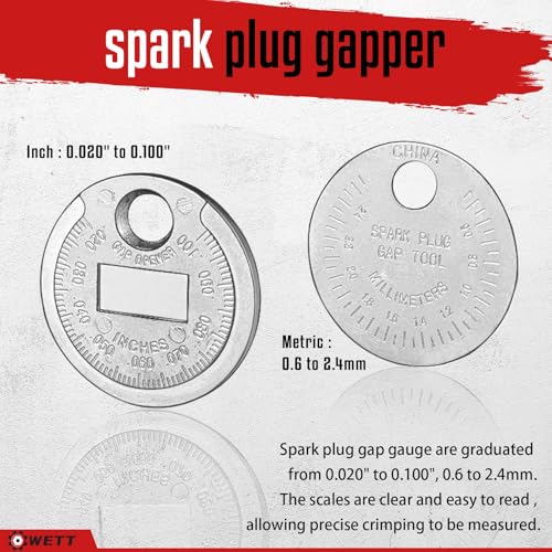 WETT 12Pcs Spark Plug Socket Set, 3/8" Drive Ratchet Handle with Mirror Polished Sockets, Spark Plug Gapper, Universal Joint and Extension Bar, Spark Plug Removal Tool with Rubber Retaining Ring
