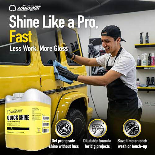 Nanoskin QUICK SHINE Quick Detail Spray 5 Gallons - Waterless Detailer Spray for Car Detailing | Deep Gloss Car Wax Booster & Clay Lubricant | Removes Dust, Smudges, Fingerprints & Other Contaminants, Yellow, 640.00 Fl Oz (Pack of 1) - size: 640 Fl Oz (Pa
