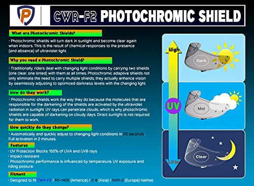 CWR-F2 Photochromic (Clear/Smoke) Shield Helmet Visor Replacement for RF-1400, Z8, NXR2 Motorcycle Helmets - color: Photochromic (Clear/Smoke)