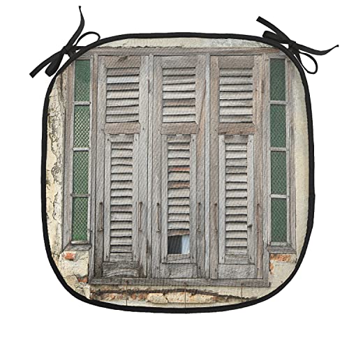 Lunarable Grunge Chair Cushion Pad, Retro Themed Nostalgic Aged Weathered Wooden Image Print Vintage Rustic Photo, Seat Padding for Kitchen & Patio with Anti-Slip Backing, 16"x16", Beige and Green - color: Beige Green, size: Pack of 1