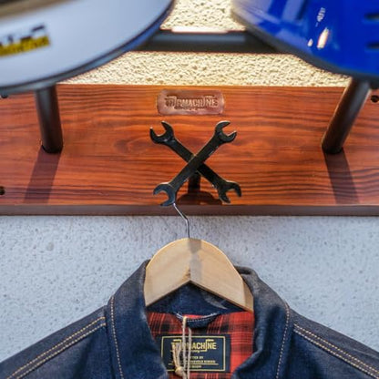 Trip Machine Company Motorcycle Helmet Holder | Jacket Hanger for Coat, Keys, Hats | Motorcycle Accessory | Solid Wood & Cast Iron Wall Mount | Multi Purpose Organizer Hook for Home, Office, Garrage