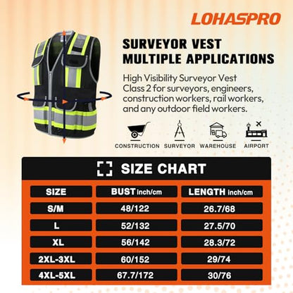 LOHASPRO Surveyor Safety Vest Heavy Duty Safety Vests Reflective High Visibility Construction Vest with Pockets - color: Black, size: XX-Large-3X-Large