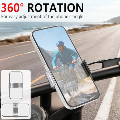 Bike Handlebar Mounts for 4.5-7.2 Phones (Silver) | 360 Degrees Rotate Aluminum Alloy Frame Half-Enclosure Design - color: Silver