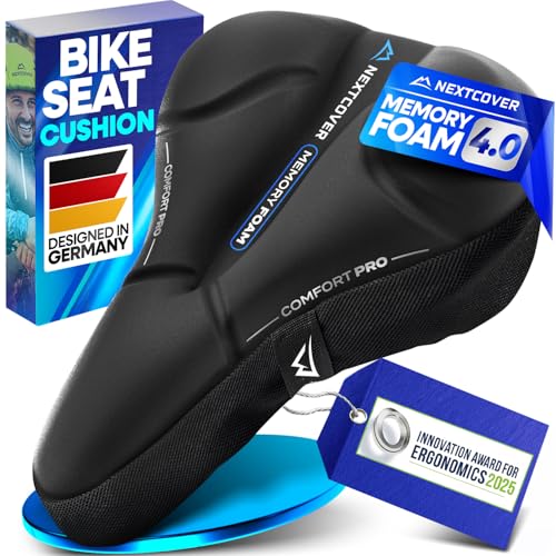 Nextcover® Bike Seat Cushion CoverPro with Memory Foam 4.0 I Ergonomic Bike Seat Cover - Ideal for Stationary, Mountain, Spin or Outdoor Bike I Comfortable Gel Padded Bicycle Seat Cushion - size: Narrow