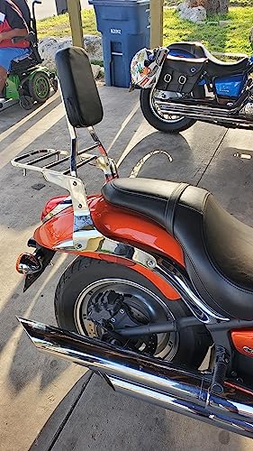 Comfortable Leather Backrest Sissy Bar + Luggage Rack Pad Compatible With Kawasaki Vulcan 900 VN900 1996-2018 (Chrome) (Chrome) - size: Chrome