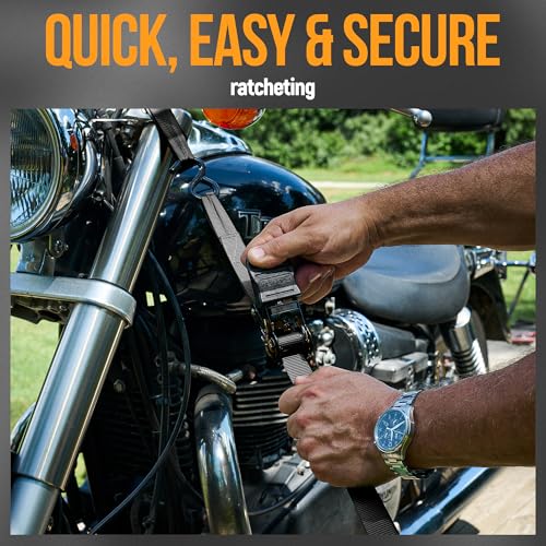 FORTEM Ratchet Straps, Tie Down Strap Set 1650lb Break Strength, 4 Pack 15ft x 1in, 4 Soft Loops, Moving Straps Tie Downs, Cargo Cam Buckles for Trucks, Carry Bag, for Men - color: Black