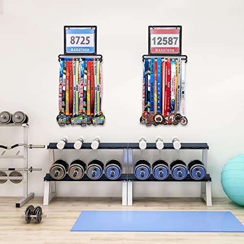 Moxweyeni Race Medal and Bib Display Medal Hanger Running Bib Holder Wall Mounted Hanging Rack Stands Gifts for Runners - color: Black, size: 13.78 x 11.22 Inch, style: Classic
