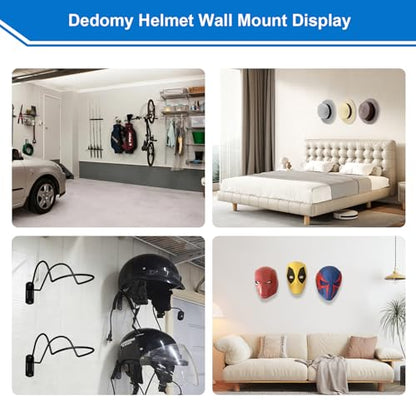 Helmet Wall Mount Display Rack 2-Pack, Heavy Duty Metal Holder for Motorcycle, Football, Baseball, Hockey, Bike & Skateboard Storage, Space Saving Sideways Gear Hanger, Black - size: 2 Pack