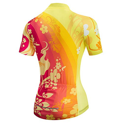 Women's Cycling Jersey Bike Shirts Short Sleeve Ladies Bicycle Clothing MTB Cycle Jacket - color: Yellow, size: X-Large