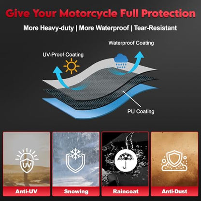 Comnova Motorcycle Cover 86 Inch - 600D Outdoor Motorbike Cover Waterproof with Lock Hole, Universal Fit for Harley, Honda, Kawasaki, Full Protection, Moped Covers for Motorcycle Vehicle Up to 86" - size: Basic - 86.6 Inch