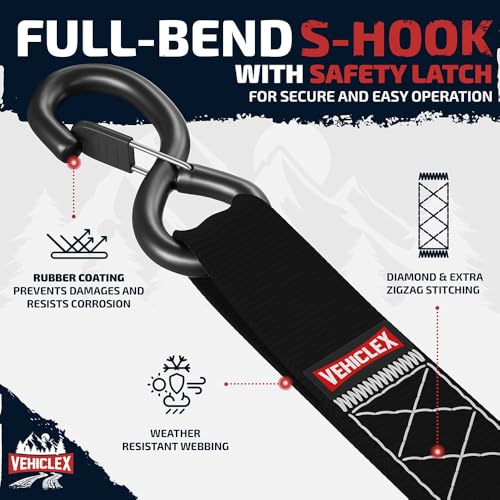 Vehiclex 1.5" x 15 ft 4,400 lb Heavy Duty Ratchet Tie Down Straps with Soft Loops – 4PK for Cargo & Equipment – Black - color: Black, size: 15 ft - 4 Pack