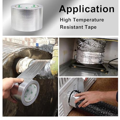 BOMEI PACK Adhesive Aluminum Foil Heat Shield Tape Barrier 3in x 66ft, Fiberglass Thermal Insulation Reflective Material High Temp Protection - size: 3in*66ft