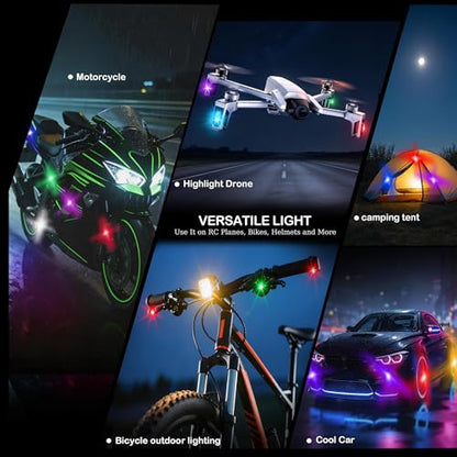 Wireless LED Lights for Car 10 Pack Remote Strobe Warning Waterproof | USB C charging, adjustable 8 colors & 10 strobe flash modes, anti-collision, fits car, truck, motorcycle, bike, drone