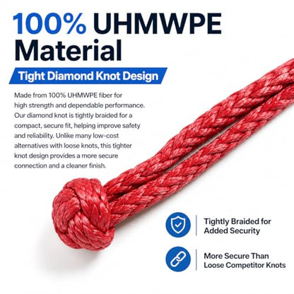 Ucreative 2Pcs Synthetic Soft Shackle 1/2 Inch x 22 Inch (56,000lbs Max Breaking Strength) with Extra Sleeves (Red) - color: Red
