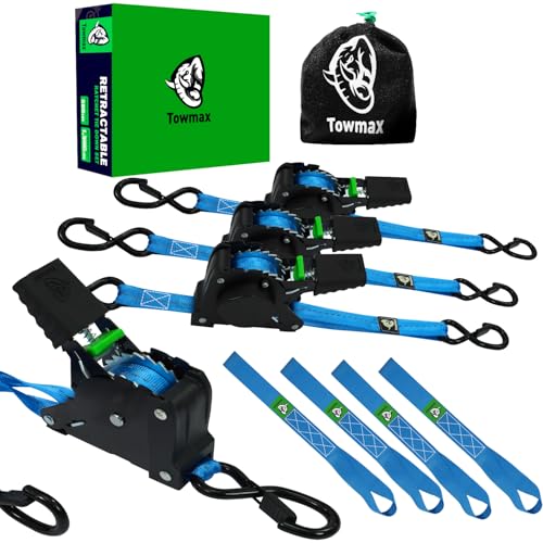 Retractable Ratchet Straps(4 Pack) - 1in x 10ft Self Retracting Ratchet Straps with Soft Loops, 1,500 lbs Break Strength Retractable Tie Down Straps, Easy Retract for Motorcyle, Cargo, Truck, Trailer - color: Blue, size: Retractable 1500lb - 10ft