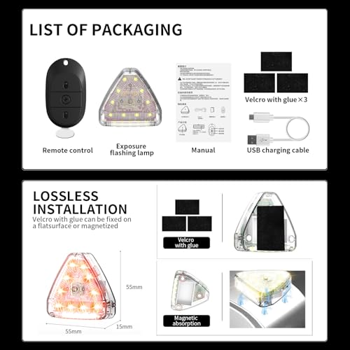 Motorcycle LED Strobe Lights with Remote Control USB Rechargeable 7 Colors Mini Flashing Light Modification Hazard Warning Lights for Outdoor Truck Car Electric Bike