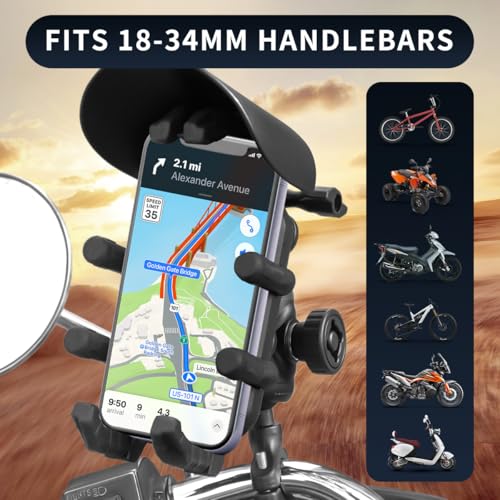 Motorcycle Phone Mount Holder - Sun Proof&Rain Proof&Vibration Proof&Anti Theft Phone Metal Stand is Suitable for Installing 4.7-7 Inch Phones On Motorcycles Bike Scooters and ATV Stands