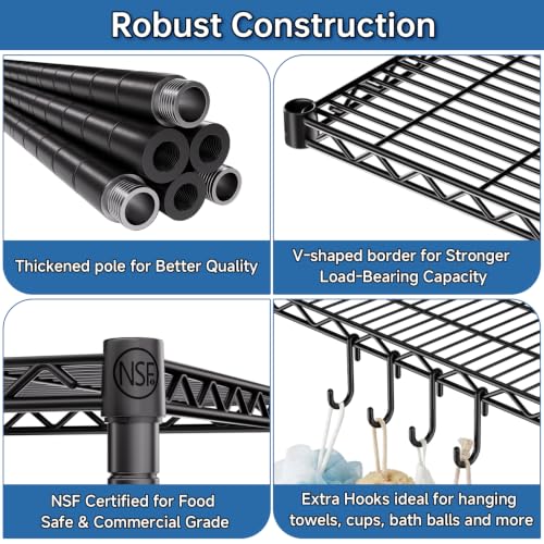 Heavy Duty Garage Shelving with Wheels: 55.5" W x 24" D x 81" H 4 Tier Wire Metal Storage Shelves, Adjustable NSF Commercial Shelf, Rolling Tote Rack Organizer for Pantry, Warehouse, Black - size: 55.5"W x 24"D x 81"H