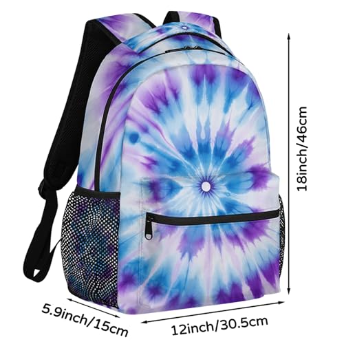 Blue Purple Tie Dye Backpack, Large Capacity College Backpack Bookbags, Waterproof Travel Backpack for Kids Boys Girls Women Men - color: Blue Purple Tie-dye