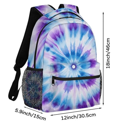 Blue Purple Tie Dye Backpack, Large Capacity College Backpack Bookbags, Waterproof Travel Backpack for Kids Boys Girls Women Men - color: Blue Purple Tie-dye