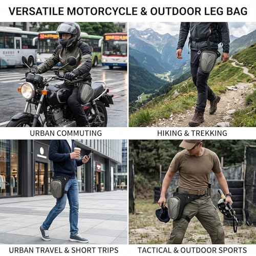 Hard Shell Motorcycle Drop Leg Bag, Expandable Thigh Pack for Men, Water-Resistant Hip Waist Pouch for Riding, Tactical Hiking & Daily Commute, 2-3.2L Capacity (Black) - color: Black