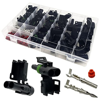 20 Kits 2 Pin Connector Weather Pack Connectors Kit Automotive Electrical Waterproof Connectors 2 Wire Connectors Plug Kit 18-14 AWG - size: 2pin/20kit/18-14AWG