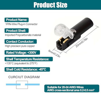 30pcs Pluggable LED Wire Connectors, 1-Pin 1-Way Universal Quick Splice Terminals, Single-Line Interlocking Detachable LED Connectors,Featuring Quick-Connect Terminals Suitable for AWG 20-24 - color: Black-1PIN 30Pcs