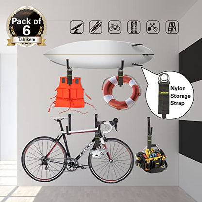 6 Set Garage Hooks - Wall Mounted, Heavy Duty, 7 Inch Large, Extension Cord Hanger, J Hooks for Ladder, Mowers, Cable Bracket - Black - size: 7 Inch- 6 Set