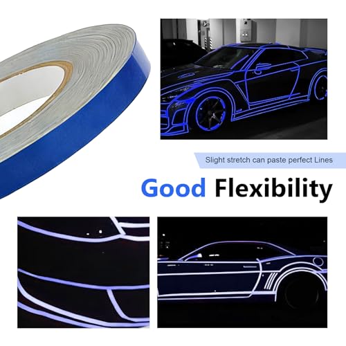 Car Reflective Strip Sticker, 0.39" x 16.4ft Cuttable Reflective Warning Body Tape, Self-Adhesive Night Visibility Rim Strip Decal, Universal for Most Cars, Motorcycles, Bikes (Blue) - color: Blue