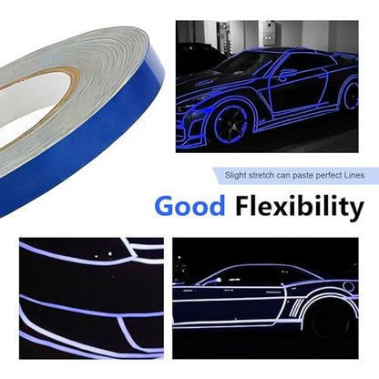 Car Reflective Strip Sticker, 0.39" x 16.4ft Cuttable Reflective Warning Body Tape, Self-Adhesive Night Visibility Rim Strip Decal, Universal for Most Cars, Motorcycles, Bikes (Blue) - color: Blue