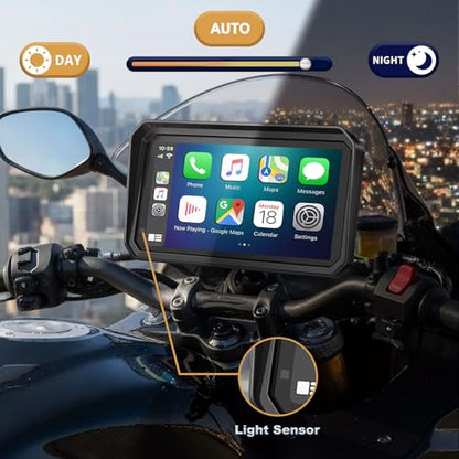YZW 6" Wireless Motorcycle Carplay with Android Auto, Waterproof GPS Nevigation System Screen for Motorbike, Music Sharing,Vioce Control,Light Sensor, BT,Anti-Theft Design Quick-Release Magnetic Mount - size: 6Inch Screen+Mounting Bracket